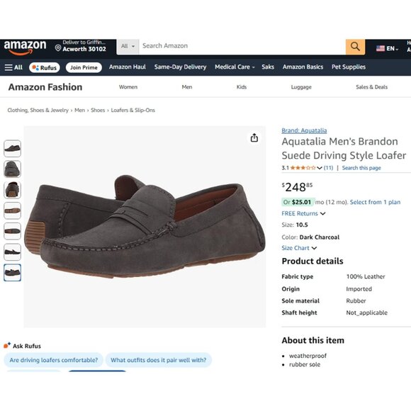 Aquatalia Italy Black Suede Weatherproof Driving Loafers Mens 11.5 Dress Shoes - Picture 6 of 13